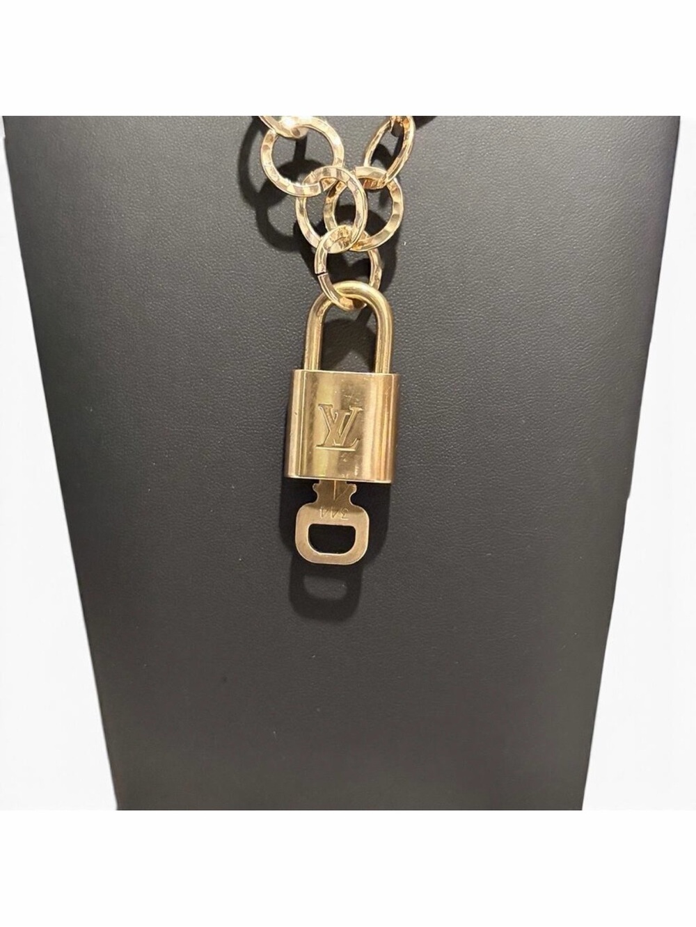 Authentic Louis Vuitton Lock & Key #344 w/ a Gold Hammered Rolo Chain Necklace